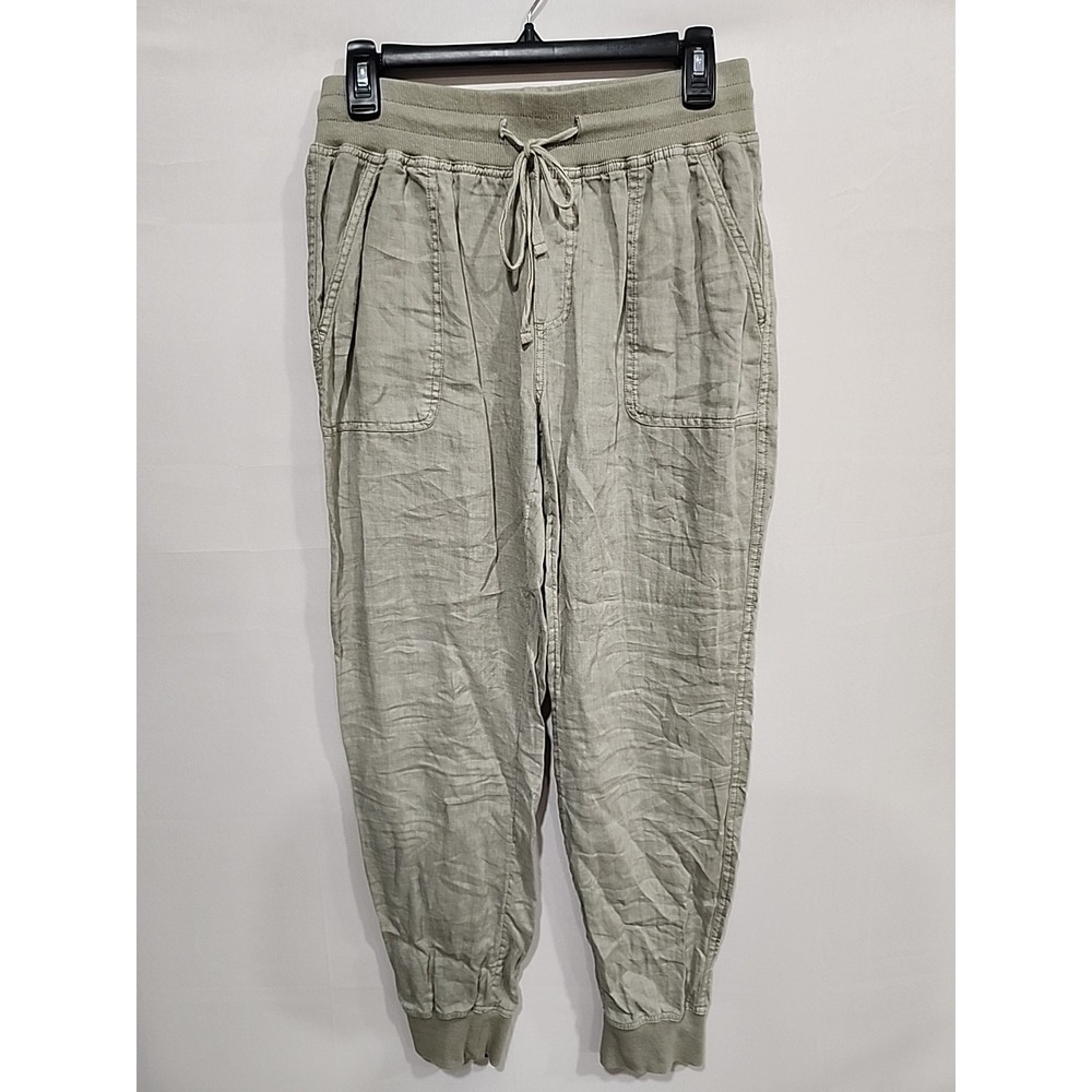 C&C California Linen Joggers Womens Size S Olive Green, 100% Linen 29 In. Inseam